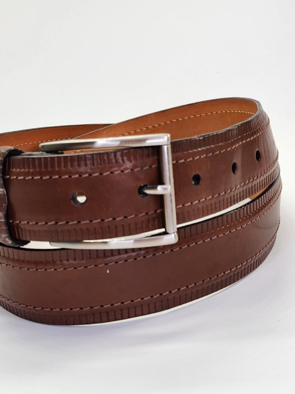John W Nordstrom Men's Brown Leather Belt With Silver Tone Buckle Size 40